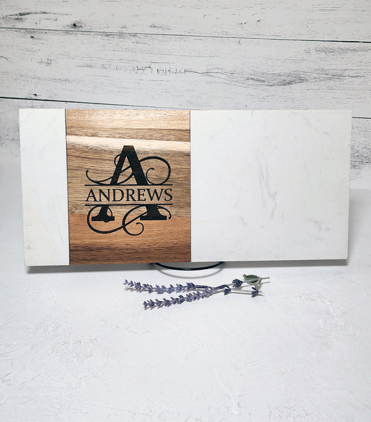 Marble & Acacia Engraved Charcuterie Board